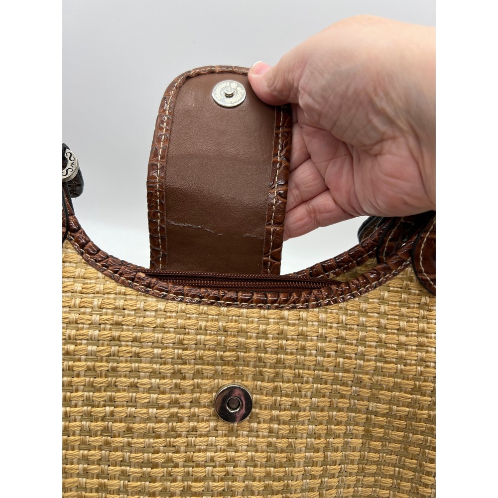 Straw Woven Shoulder Bag Boho Resort Coastal Brown Faux Croc Jute Vinyl Medium - Picture 2 of 8